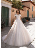 Off Shoulder Beaded Ivory Lace Champagne Tulle Romantic Wedding Dress